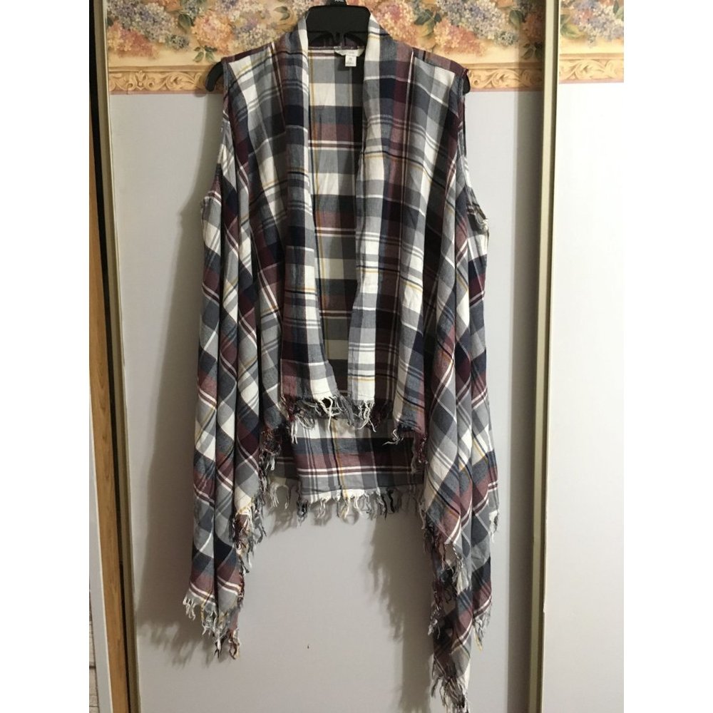 C Est 1946 XL Plaid Mulitcolor Casual Fringe Open Comfort Colorful Boho Vest